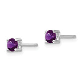 925 Sterling Silver Amethyst Stud Earrings with Polished Rhodium Finish  4mm February Birthstone